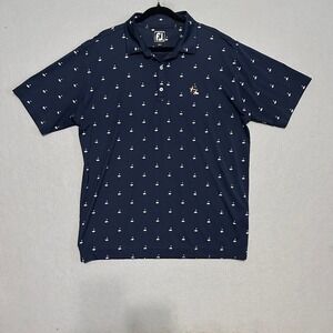 FootJoy Athletic Fit Navy Blue Golf Hole Print Polo Shirt Mens XL Duck Logo